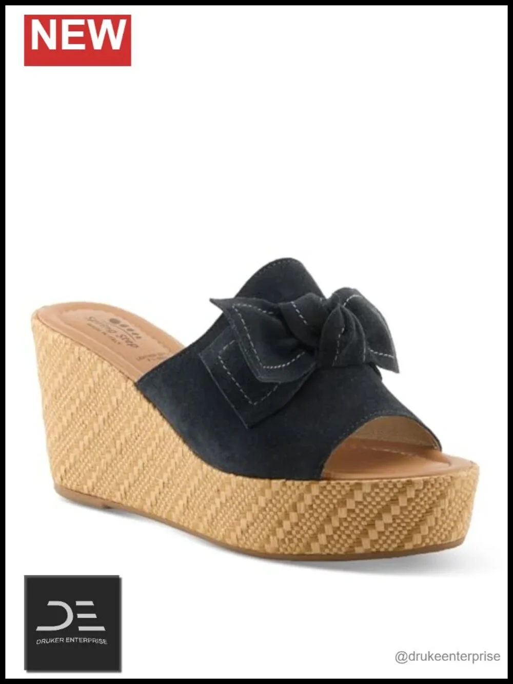 Italian Suede Bow Wedge Platform Sandal Cushioned Slip-On